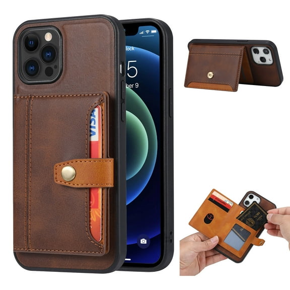 Allytech Designed Case for iPhone 13 Pro Cover with Card Holder, Slim Lightweight Soft TPU Edges Shock-Absorbing Wallet Back Card/Photo Pockets Case with Magnetic Button for iPhone 13 Pro 2021, Coffee