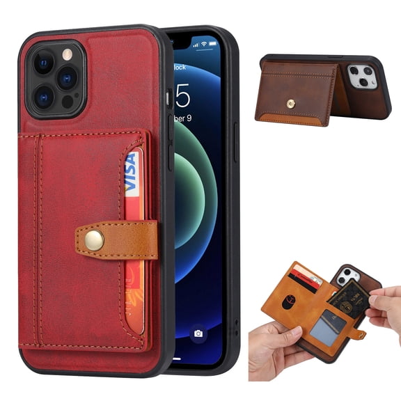 Allytech Designed Case for iPhone 13 Pro Cover with Card Holder, Slim Lightweight Soft TPU Edges Shock-Absorbing Wallet Back Card/Photo Pockets Case with Magnetic Button for iPhone 13 Pro 2021, Red
