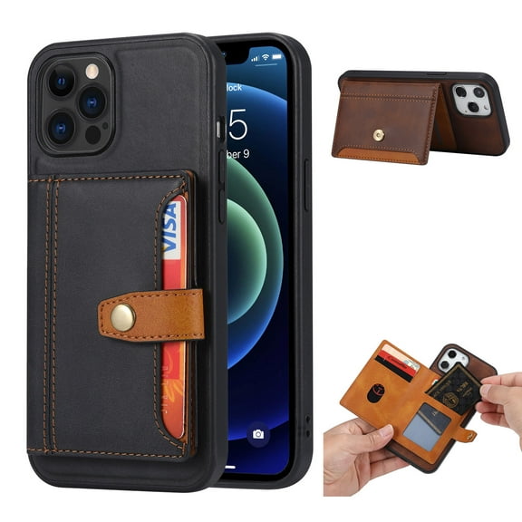 Allytech Designed Case for iPhone 13 Pro Max Cover with Card Holder, PU Leather Soft TPU Edges Shock-Absorbing Wallet Back Card/Photo Pockets Case with Magnetic Button for iPhone 13 Pro Max 2021,Black