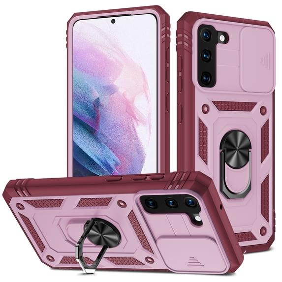 Allytech Designed for Galaxy S22 Plus/S22+ 5G Case with Ring Holder Support Car Mount, Hard PC Back and Soft TPU Bumper Hybrid Protective Stand Case for Samsung S22 Plus 6.6" 2022, Pink + Dark Red