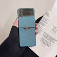 thumbnail image 1 of Allytech Designed for Samsung Galaxy Z Flip 3 2021 Case with Ring, Slim Thin Lychee Pattern PU Leather Shockproof Non-Slip Grip Protective Case for Samsung Z Flip 3 5G 2021, Blue, 1 of 1
