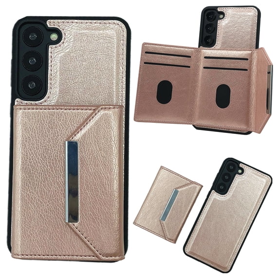 Allytech Detachable Magnetic Wallet Case for Samsung Galaxy A14 5G, 2 in 1 Slim Thin Wallet Case with Credit Card Slots, Shockproof Premium PU Leather Kickstand Cover Case - Rosegold