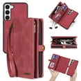 thumbnail image 1 of Allytech Detachable Magnetic Wallet Case for Samsung Galaxy S23 Plus with Wrist Strap, Large Capacity Luxury PU Leather Card Slots Zipper Cash Pocket Shockproof Protective Wallet Case - Red, 1 of 7