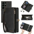 thumbnail image 1 of Allytech Detachable Magnetic Wallet Case for Samsung Galaxy S23 Ultra with Wrist Strap, Large Capacity Luxury PU Leather Card Slots Zipper Cash Pocket Shockproof Protective Wallet Case - Black, 1 of 7