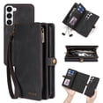 thumbnail image 1 of Allytech Detachable Magnetic Wallet Case for Samsung Galaxy S24 Plus with Wrist Strap, Large Capacity Luxury PU Leather Card Slots Zipper Cash Pocket Shockproof Protective Wallet Case - Black, 1 of 7