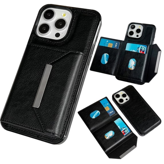 Allytech Detachable Magnetic Wallet Case for iPhone 12 Pro Max, 2 in 1 Slim Thin Wallet Case with Credit Card Slots, Shockproof Premium PU Leather Kickstand Cover Case - Black