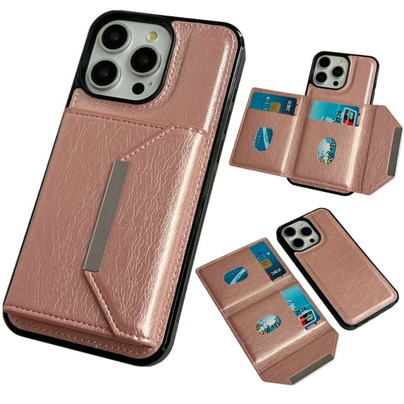 Allytech Detachable Magnetic Wallet Case for iPhone 14 Pro, 2 in 1 Slim Thin Wallet Case with Credit Card Slots, Shockproof Premium PU Leather Kickstand Cover Case - Rosegold