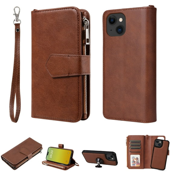 Allytech Detachable Wallet Case for Apple iPhone 15 Plus, Vintage PU Leather Folio Flip Wallet Case Multiple Cards Slots Kickstand Shockproof Protective Phone Case for iPhone 15 Plus - Brown