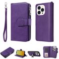 thumbnail image 1 of Allytech Detachable Wallet Case for Apple iPhone 15 Pro, Vintage PU Leather Folio Flip Wallet Case Multiple Cards Slots Kickstand Shockproof Protective Phone Case for iPhone 15 Pro - Purple, 1 of 17