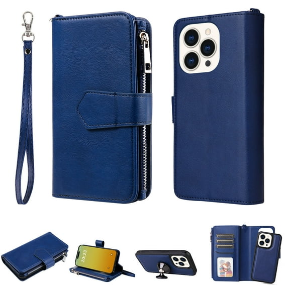 Allytech Detachable Wallet Case for Apple iPhone 15 Pro, Vintage PU Leather Folio Flip Wallet Case Multiple Cards Slots Kickstand Shockproof Protective Phone Case for iPhone 15 Pro - Blue