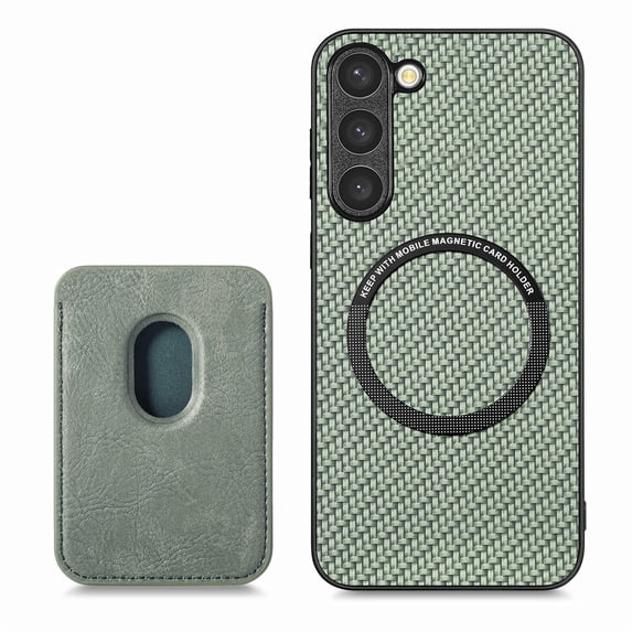 Allytech Detachable Wallet Case for Samsung Galaxy S23, Fiber Texture Design Magnetic Card Holder Case for Women&Men, Slim Fit Shockproof Full Body Protective Back Cover - Green