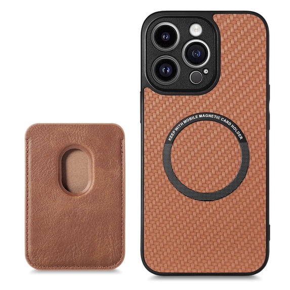 Allytech Detachable Wallet Case for iPhone 16 Pro, Fiber Texture Design Magnetic Card Holder Case for Women&Men, Slim Fit Shockproof Full Body Protective Back Cover - Brown