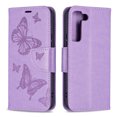 thumbnail image 1 of Allytech Embossed Butterfly Case for Samsung Galaxy S21 FE 5G [2022 Released], PU Leather Card Slots Flip Stand Magnetic Closure Wrist Strap Lanyard Protective Cover for Galaxy S21 FE 5G 6.4", Violet, 1 of 5