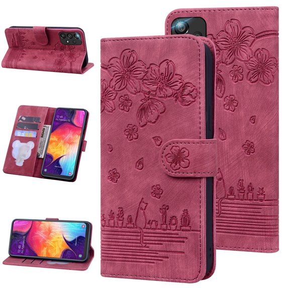 Allytech Embossed Leather Wallet Protective Cover for Samsung Galaxy A33 5G,Full Protection Magnetic Flip Kickstand Card Slots Purse Phone Case,Red