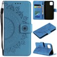 thumbnail image 1 of Allytech Embossed Mandala PU Leather Case for iPhone 13 Pro 2021(6.1"), Slim Soft TPU Bumper Anti-Scratch Flip Kickstand Detachable Lanyard Wallet Protective Case for iPhone 13 Pro, Blue, 1 of 6