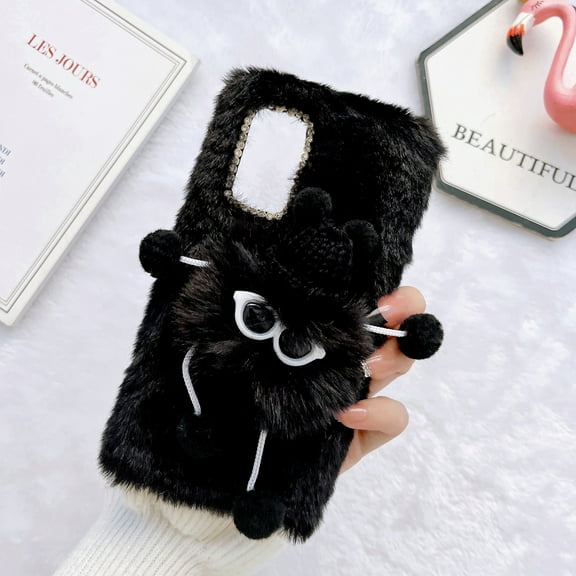 Allytech Faux Furry Case Cover for Samsung Galaxy A54 5G, Girly Fuzzy Faux Fur Protective Anti-Scratch Cute Cover Case for Girls Women - Black