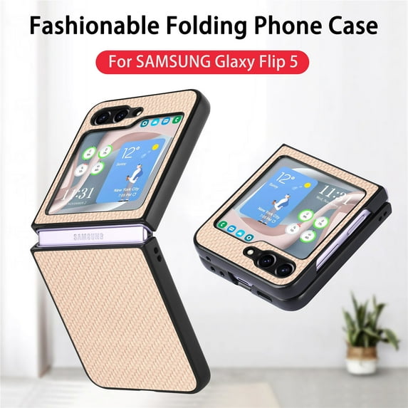 Allytech Fiber Pattern Phone Case for Samsung Galaxy Z Flip5, Slim Fit Lightweight Shockproof Anti-Fall Anti-Scratch Non-Slip Luxury Folding Case for Samsung Galaxy Z Flip5 - Khaki