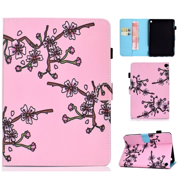 Allytech Fire 7 2022 Case, Fire 7 12th Generation Case, Slim Fit Auto Sleep Wake Protective Multi Angle Viewing Stand Folio Flip Cover Case for Amazon Fire 7 12th Generation 2022 Released -Blossom