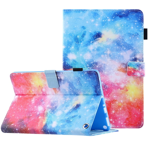 Allytech Fire 7 Case 12th Gen 2022 Released - PU Leather Cute Pattern Folio Flip Smart Cover Multi Angle Stand Shockproof Drop Protective Case Cover for Amazon Fire 7 2022 12th Gen - Galaxy