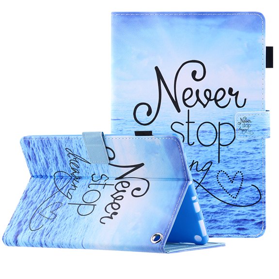 Allytech Fire 7 Case 12th Gen 2022 Released - PU Leather Cute Pattern Folio Flip Smart Cover Multi Angle Stand Shockproof Drop Protective Case Cover for Amazon Fire 7 2022 12th Gen - Never Stop