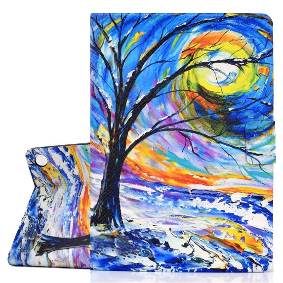 Allytech Fire HD 10 2021 Case, Fire HD 10 Plus Case, Slim PU Leather Folio Flip Smart Cover Auto Sleep Wake Kickstand Protective Case for Amazon Fire HD 10/ 10 Plus 10.1 Tablet 2021, Colorful Tree