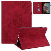 Allytech Fire HD 10 2021 /Fire HD 10 Plus Case 11th Generation 2021 Released, Slim Fit Auto Sleep Wake Butterfly Embossed Kickstand Shockproof Cover for Amazon Kindle Fire HD 10 2021,Red