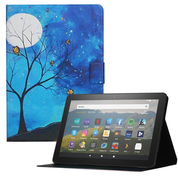 Allytech for Fire HD 10 2021 Protective Case Cover for Kindle Fire HD 10 Plus(11th Gen 2021), Smart PU Leather Foldable Stand Anti-Shock Magnetic Closure Case with Credit Card Slots, Night Cat