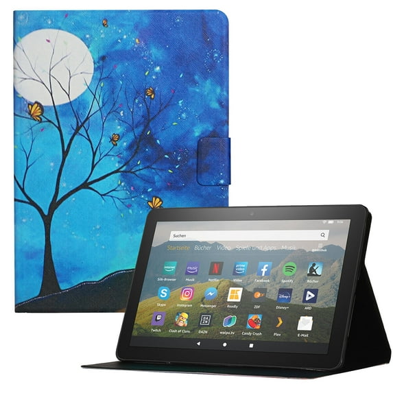 Allytech for Fire HD 10 2021 Protective Case Cover for Kindle Fire HD 10 Plus(11th Gen 2021), Smart PU Leather Foldable Stand Anti-Shock Magnetic Closure Case with Credit Card Slots, Night Cat