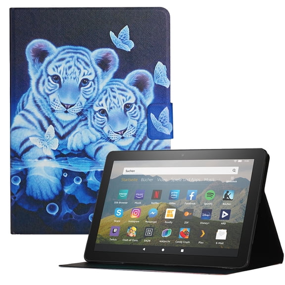 Allytech for Fire HD 10 2021 Protective Case Cover for Kindle Fire HD 10 Plus(11th Gen 2021), Smart PU Leather Foldable Stand Anti-Shock Magnetic Closure Case with Credit Card Slots, Two Tigers