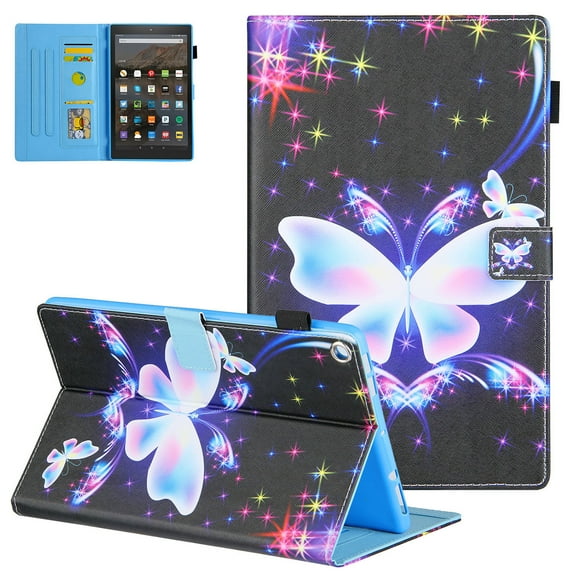 Allytech Fire HD 10 Case 10.1" Display Tablet, PU Leather Slim Fit Shell Auto Sleep Wake Lightweight Shockproof Book Style Kickstand Case Cover for Amazon Fire HD 10 2019/2017/2015, Butterfly