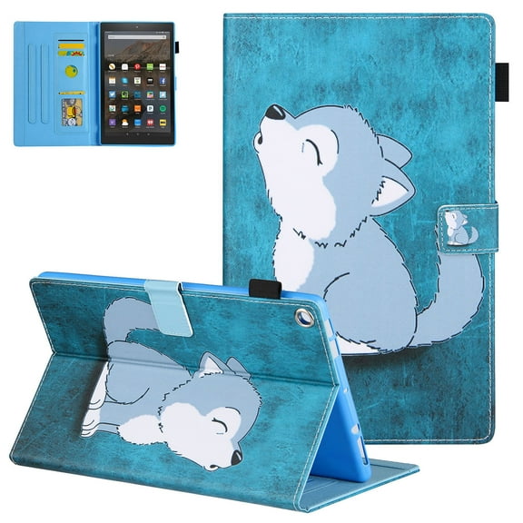 Allytech Fire HD 10 Case 10.1" Display Tablet, PU Leather Slim Fit Shell Auto Sleep Wake Lightweight Shockproof Book Style Kickstand Case Cover for Amazon Fire HD 10 2019/2017/2015, Wolf