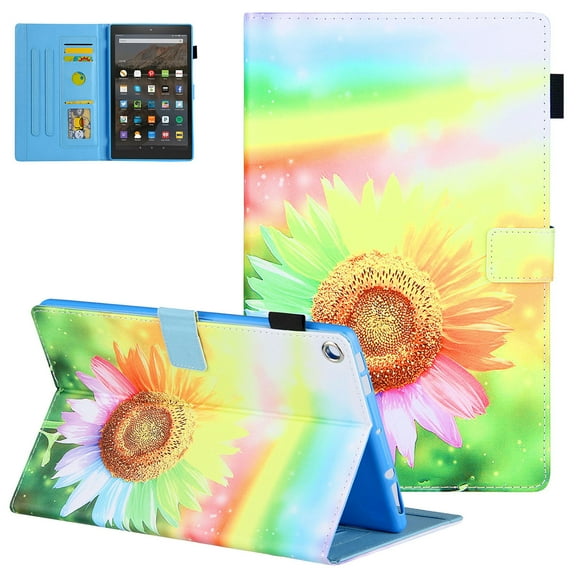 Allytech Fire HD 10 Case 10.1" Display Tablet, PU Leather Slim Fit Shell Auto Sleep Wake Lightweight Shockproof Book Style Kickstand Case Cover for Amazon Fire HD 10 2019/2017/2015, Sunflower