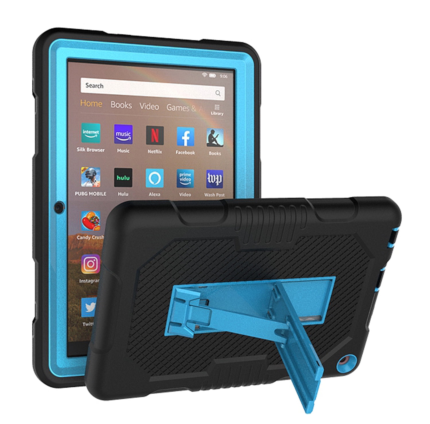 Allytech Fire HD 8 Case 10th Generation, Fire HD 8 Plus Case, Protection  Drop Proof Kickstand [Without Screen Protector] Kids Friendly Cover Case  for  Kindle Fire HD 8 10th Gen, Black/Blue 