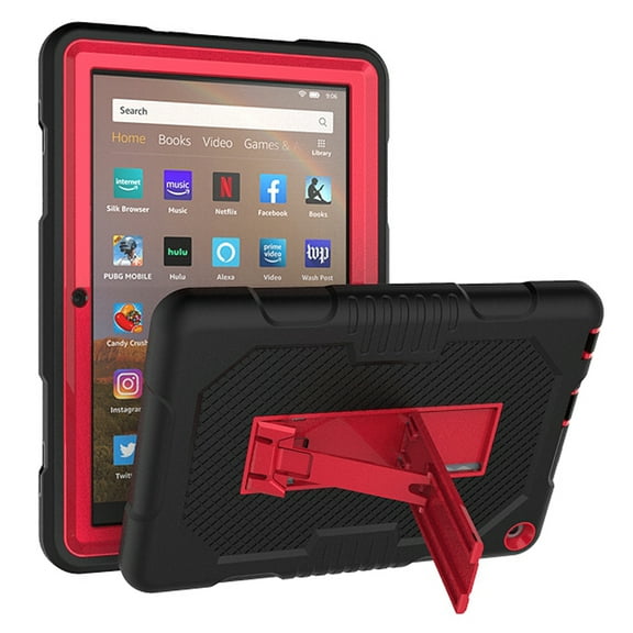 Allytech Fire HD 8 Case 10th Generation, Fire HD 8 Plus Case, Protection Drop Proof Kickstand [Without Screen Protector] Kids Friendly Cover Case for Amazon Kindle Fire HD 8 10th Gen, Black/Red