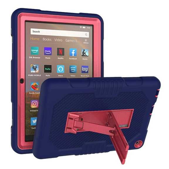 Allytech Fire HD 8 Case 10th Generation, Fire HD 8 Plus Case, Protection Drop Proof Kickstand [Without Screen Protector] Kids Friendly Cover Case for Amazon Kindle Fire HD 8 10th Gen, Navyblue/Rose