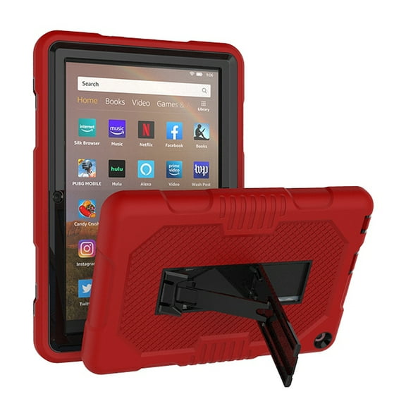 Allytech Fire HD 8 Case 10th Generation, Fire HD 8 Plus Case, Protection Drop Proof Kickstand [Without Screen Protector] Kids Friendly Cover Case for Amazon Kindle Fire HD 8 10th Gen, Red/Black