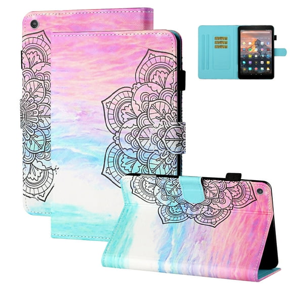 Allytech Fire HD 8 Case 2018/2017/2016 (NOT for Fire HD 8 2020), Slim Fit Smart Cover Auto Sleep Wake Kickstand Flip Shockproof Case Cover for Amazon Kindle Fire HD 8 2018, Mandala