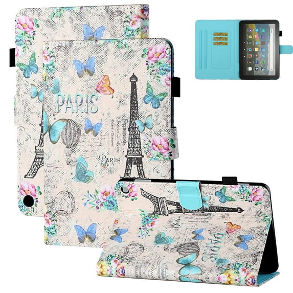 Allytech Fire HD 8 Case 2020, Fire HD 8 Plus Case, Slim Shell Smart Cover Auto Sleep Wake Flip Kickstand Shockproof TPU Back Cover Case for Amazon Kindle Fire HD 8 10th Generation, Butterfly Tower