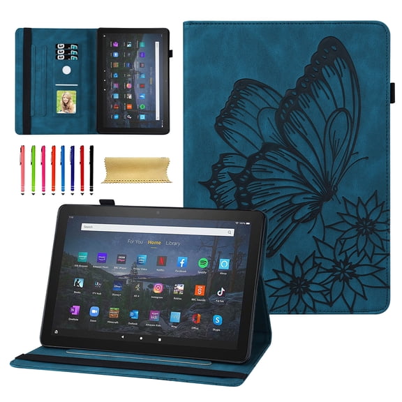 Allytech Fire Max 11 2023 Case, Slim Fit PU Leather Butterfly Embossed Pencil Holder Multi Angle Viewing Stand Protective Shockproof Protective Case for Amazon Kindle Fire Max 11 13th Gen - Blue