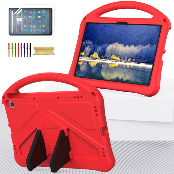 Allytech Fire Max 11 Case Cover with Screen Protector, Kids Friendly Handle Stand Shockproof Protective EVA Rubber Lightweight Case for Amazon Fire Max 11 13th Gen 2023 - Red