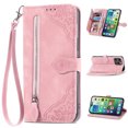 thumbnail image 1 of Allytech Fit for Apple iPhone 14 Pro Wallet Case with Wrist Strap,Zipper Pocket Premium PU Leather Magnetic Flip Kickstand Multi Credit Card Slots Purse Shockproof Phone Cover,Pink, 1 of 16