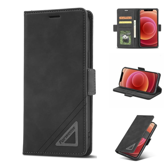 Allytech Fit for iPhone 12 Pro Max Wallet Case with ID Credit Card Slots & Cash Pocket,PU Leather Magnetic Clasp Closure Folio Flip Kickstand Purse Shockproof Phone Case,Black