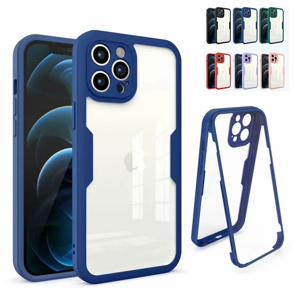 Allytech Fit for iPhone 7 Plus/ iPhone 8 Plus Transparent Case with Built-in Screen Protector, Full Body Rugged Soft TPU Bumper + Acrylic Back + Clear Screen Protector Case for iPhone 8 Plus, Blue