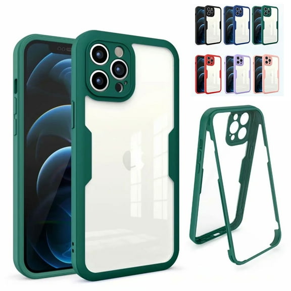 Allytech Fit for iPhone X Transparent Case with Built-in Screen Protector, iPhone XS Case 2018, Full Body Rugged Soft TPU Bumper + Acrylic Back + Clear Screen Protector Case, Darkgreen