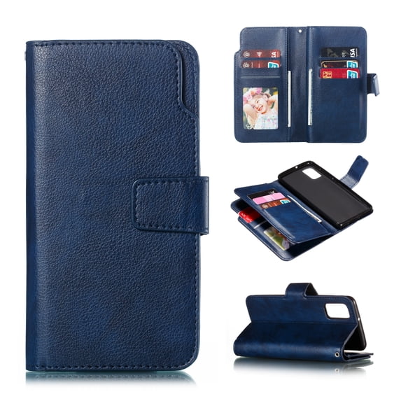 Allytech Flip Case for Galaxy S20 6.2", Premium PU Leather Shockproof Full Protection 9 Cards Slots Magnetic Clasp Folio Style Wallet Case Cover for Samsung Galaxy S20, Blue