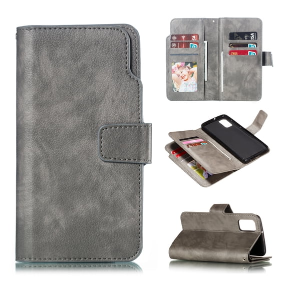 Allytech Flip Case for Galaxy S20 6.2", Premium PU Leather Shockproof Full Protection 9 Cards Slots Magnetic Clasp Folio Style Wallet Case Cover for Samsung Galaxy S20, Gray