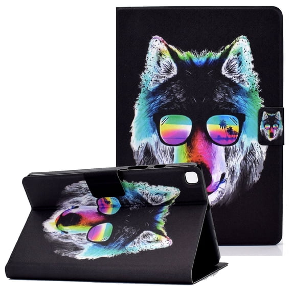 Allytech Flip Case for Galaxy Tab A7 Lite 2021(Model: SM-T220/SM-T225), Premium PU Leather Multi-Angle Viewing Stand Wallet Case for Samsung Galaxy Tab A7 Lite 8.4" T220 2021, Glasses Wolf