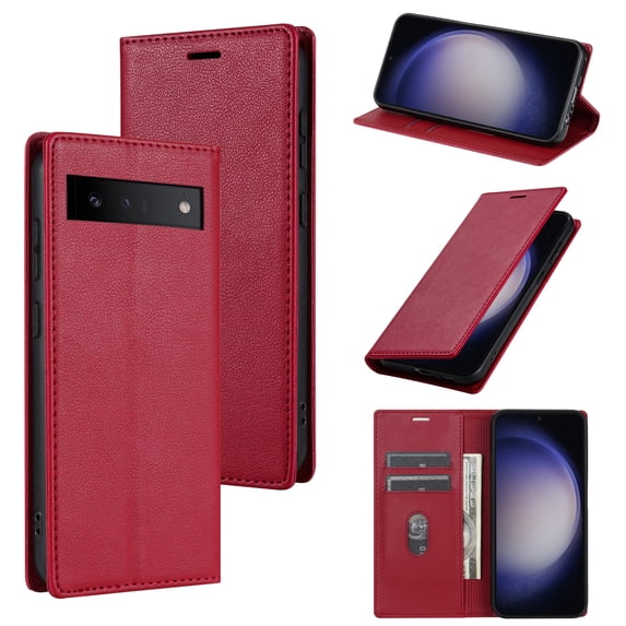 Allytech Flip Case for Google Pixel 6 Pro, Premium PU Leather Business Vintage Wallet Case with Cards Holder Stand Shockproof Slim Case for Google Pixel 6 Pro - Red