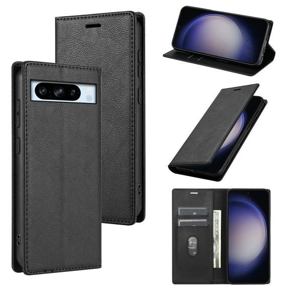 Allytech Flip Case for Google Pixel 7, Premium PU Leather Business Vintage Wallet Case with Cards Holder Stand Shockproof Slim Case for Google Pixel 7 - Black