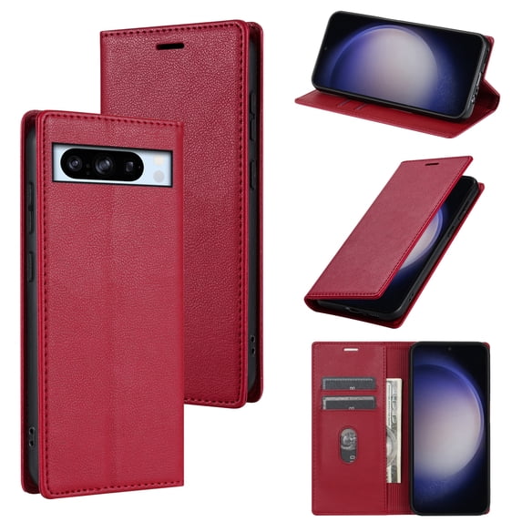Allytech Flip Case for Google Pixel 7a, Premium PU Leather Business Vintage Wallet Case with Cards Holder Stand Shockproof Slim Case for Google Pixel 7a - Red